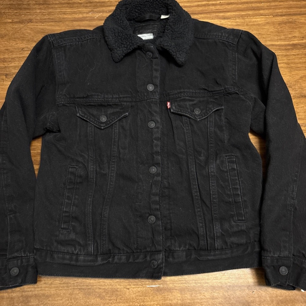 Levi's Premium Black Tab Sherpa Trucker Jacket Black Denim Men's XS Big E